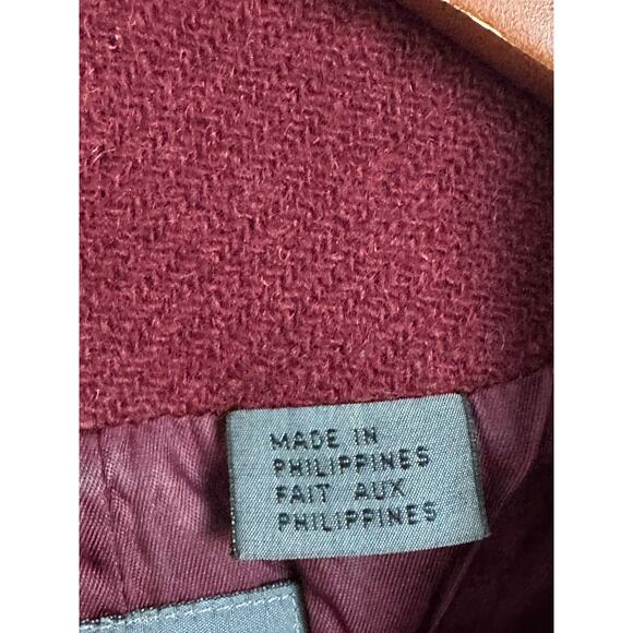 Vintage 90s Liz Wear Wool Jacket Burgundy Wine Red Classic Embroidery Boho - Picture 4 of 11